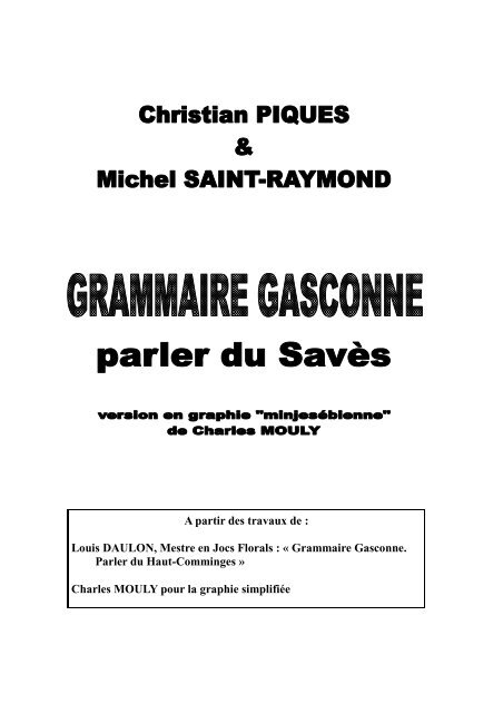 Grammaire Gasconne Michel Saint Raymond