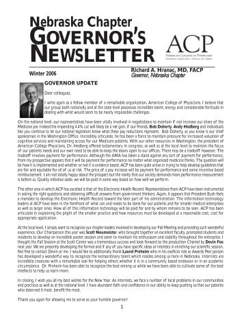 GOVERNOR'S NEWSLETTER - American College of Physicians