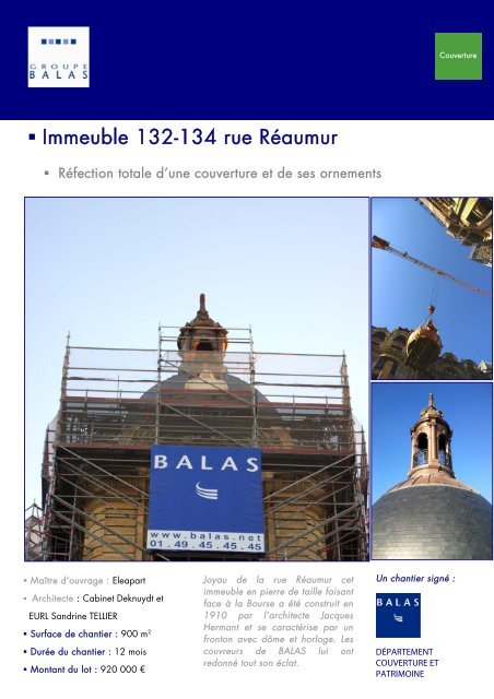 Immeuble 132-134 rue Réaumur - Groupe Balas