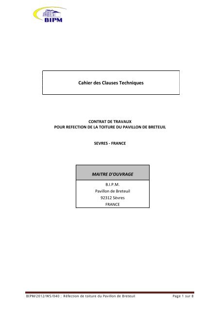 Cahier des Clauses Techniques - BIPM