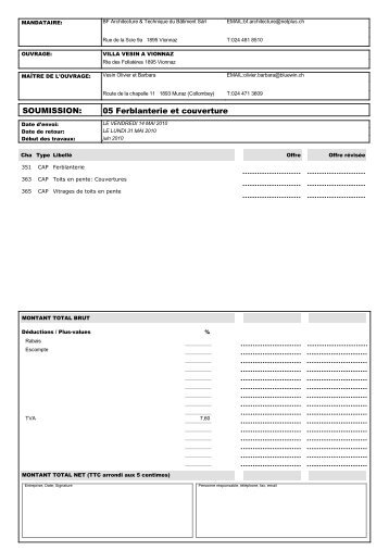 SOUMISSION: 05 Ferblanterie et couverture - BF Architecture ...