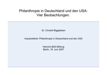 Philanthropie in Deutschland und den USA - Atlantische Initiative