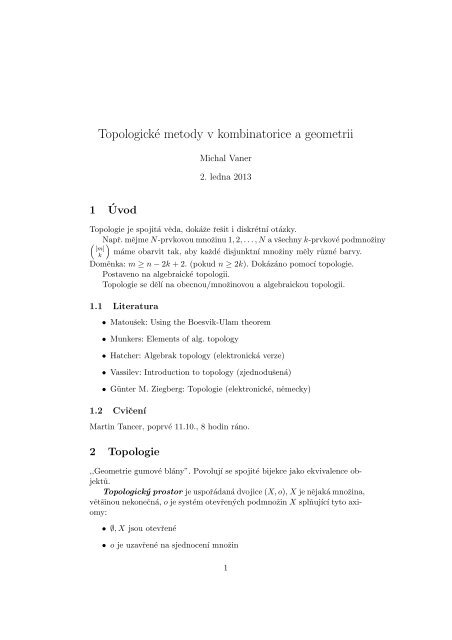 Topologické metody v kombinatorice a geometrii - Atrey