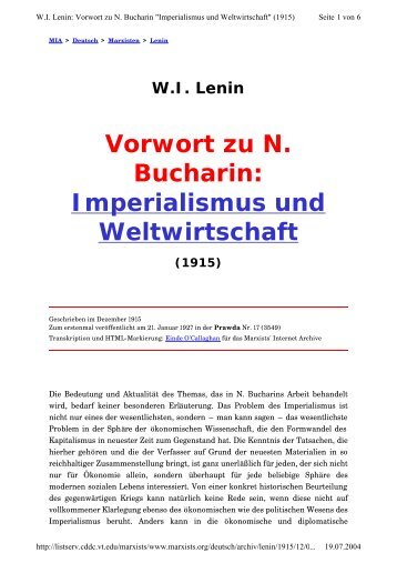 Vorwort zu N. Bucharin: Imperialismus und Weltwirtschaft - Attac Berlin