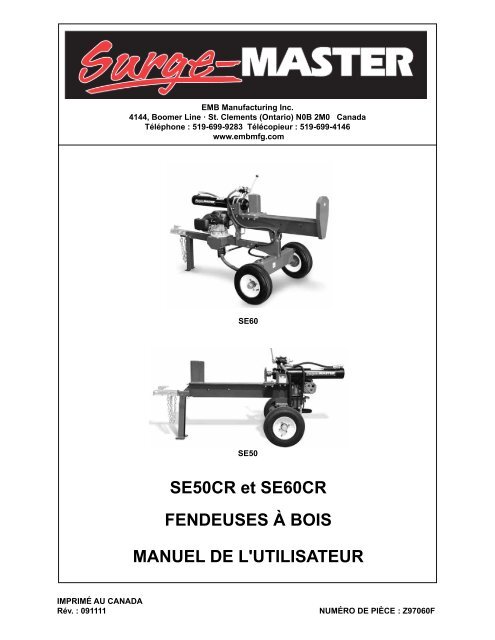 SE50CR et SE60CR FENDEUSES BOIS MANUEL Surge Master