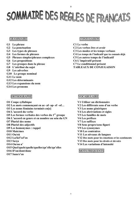 Regles De Francais Et De Mathematiques De Cm2
