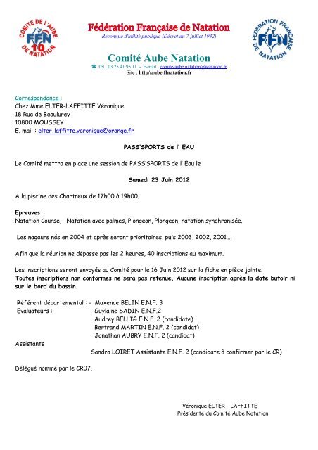 LETTRE POUR LE PASS'SPORTS de l' EAU Juin 2012 - Site ...