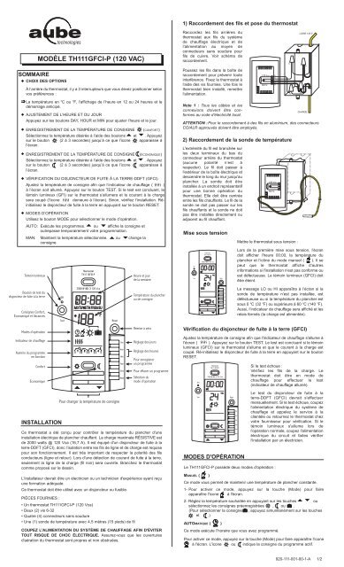 MODÈLE TH111GFCI-P (120 VAC) - Aube Technologies