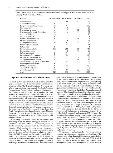 Biogeographic and biostratigraphic implications of the - Australian ...