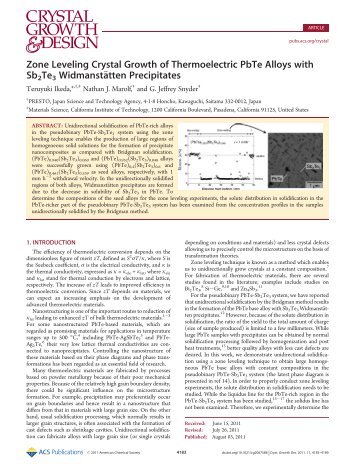 Zone Leveling Crystal Growth of Thermoelectric PbTe Alloys with ...