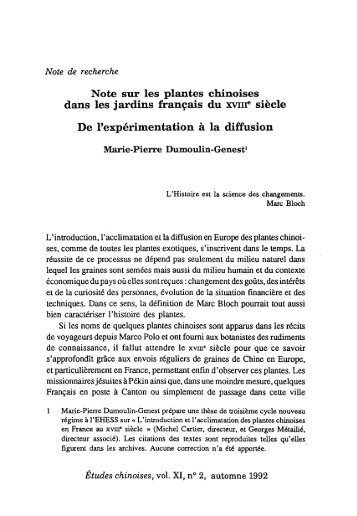 Note sur les plantes chinoises dans les jardins français du ... - AFEC