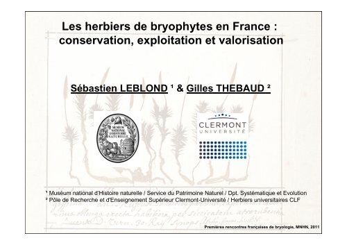 Les herbiers de bryophytes en France : conservation, exploitation et ...