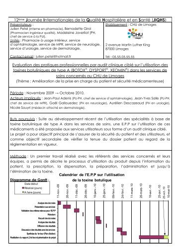 EPP toxine botulique CHU de Limoges 12ème Journée ... - JIQHS