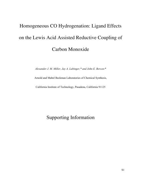 Homogeneous CO Hydrogenation: Ligand Effects on the Lewis Acid ...