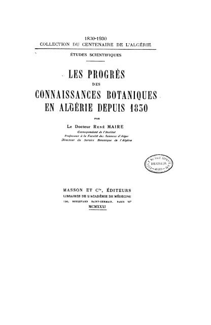 CONNAISSANCES BOTANIQUES - Université d'Alger