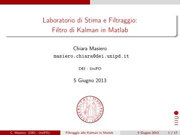 Filtraggio alla Kalman in Matlab - Automatica