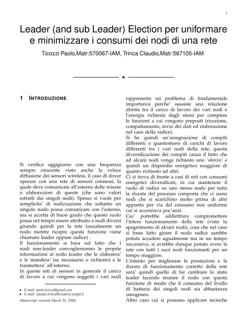 Leader (and sub Leader) Election per uniformare e ... - Automatica