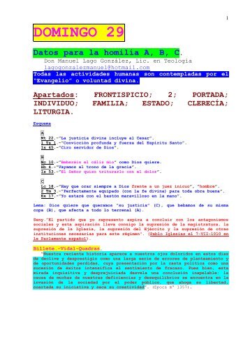 XXIX Domingo del Tiempo Ordinario, Ciclos A, B ... - Autores Catolicos