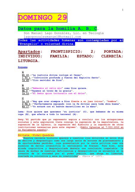 XXIX Domingo del Tiempo Ordinario, Ciclos A, B ... - Autores Catolicos