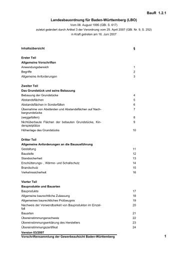 BauR 1.2.1 1 Landesbauordnung für Baden-Württemberg (LBO)