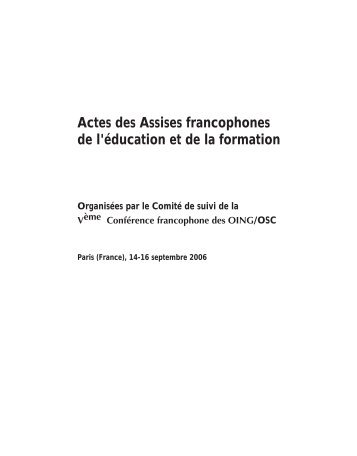 Actes des Assises francophones de l'éducation et de la formation