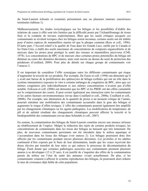 Programme de rétablissement du béluga - BAPE - Gouvernement ...