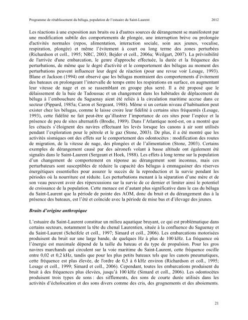 Programme de rétablissement du béluga - BAPE - Gouvernement ...