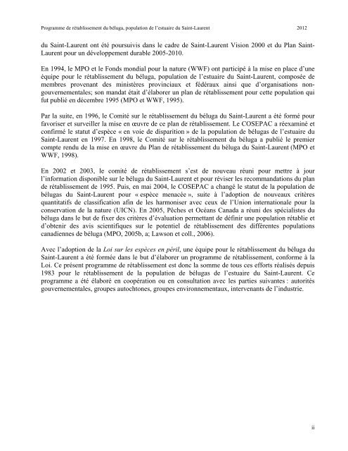 Programme de rétablissement du béluga - BAPE - Gouvernement ...