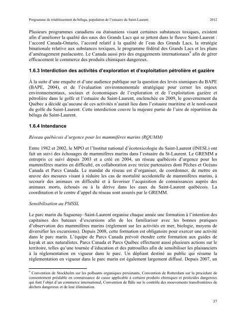 Programme de rétablissement du béluga - BAPE - Gouvernement ...