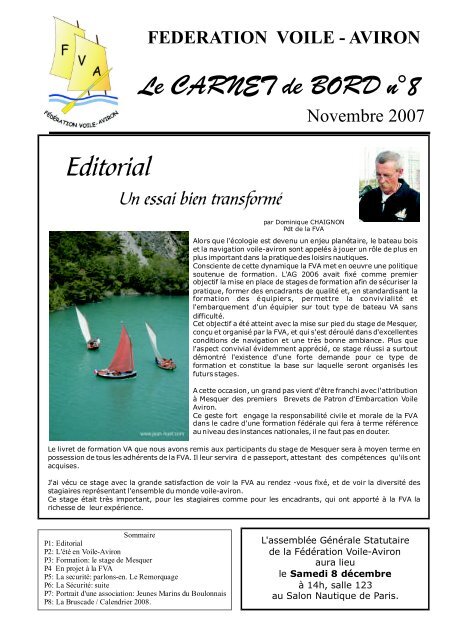 Bulletin Fédéral N°08 – Le carnet de bord - Fédération Voile-Aviron