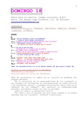 XVIII Domingo del Tiempo Ordinario, Ciclos A, B ... - Autores Catolicos