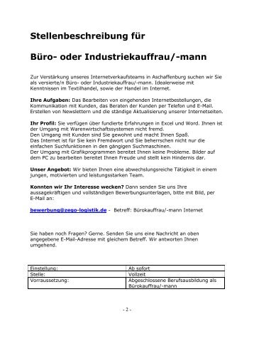 Stellenbeschreibung für Büro- oder ... - ZEGO Promotion