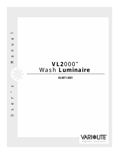 VL2000 Wash Luminaire User's Manual - Avantgarde-technik.de