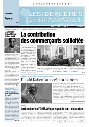 Les Dépêches de Brazzaville du Lundi 31 Mai 2010