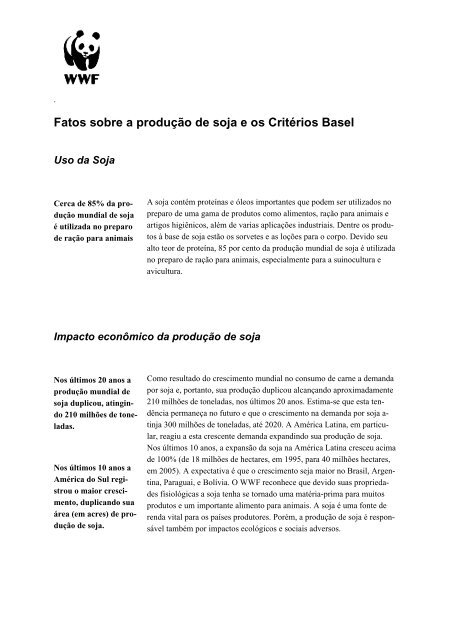 Fatos sobre a produção de soja e os Critérios Basel - WWF