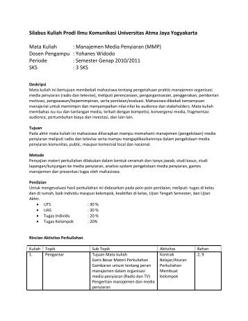 Silabus Manajemen Media Penyiaran-2011 - Ayo Menulis FISIP UAJY