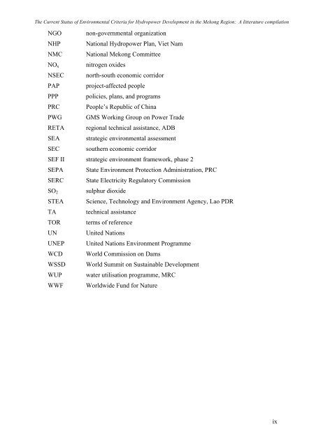 Environmental Criteria for Hydropower in the Mekong Region - WWF