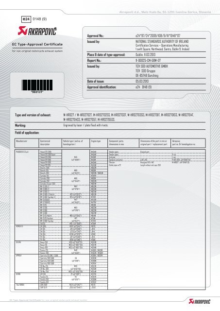 EC Type-Approval Certificate Approval No.: e24*97/24*2009/108/9 ...