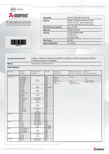 EC Type-Approval Certificate Approval No.: e24*97/24 ... - Akrapovic