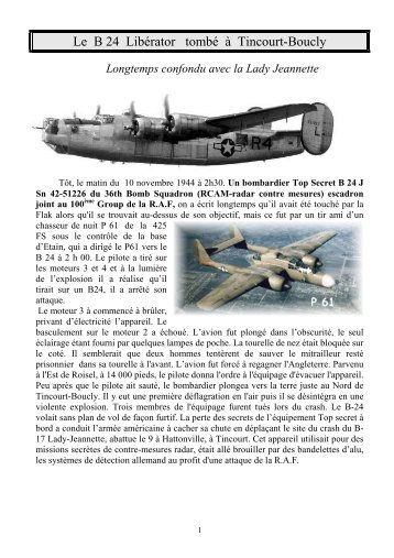 Le B24 Libérator tombé à Tincourt - Crashes avions 39-45