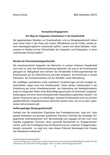 Ein Weg zur Integration Arbeitsloser in die Gesellschaft - BBE