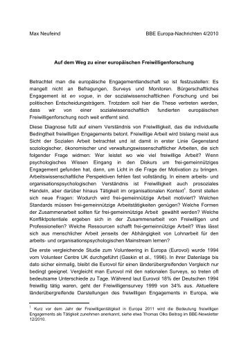 Auf dem Weg zu einer europäischen Freiwilligenforschung - BBE