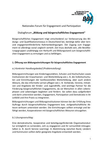 Bildung und bürgerschaftliches Engagement - BBE