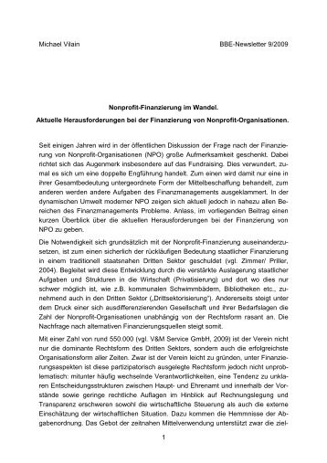 Aktuelle Herausforderungen bei der Finanzierung von Nonprofit - BBE