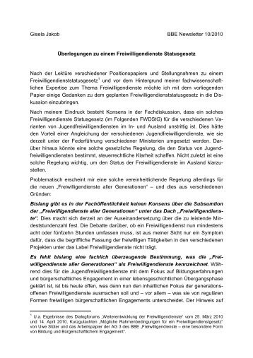 Überlegungen zu einem Freiwilligendienste Statusgesetz - BBE