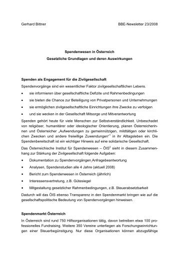 Gerhard Bittner BBE-Newsletter 23/2008 Spendenwesen in ...