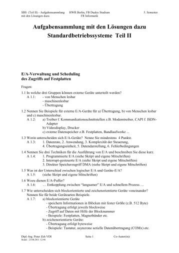 Aufgaben Teil II mit Lösungen - 5. Semester