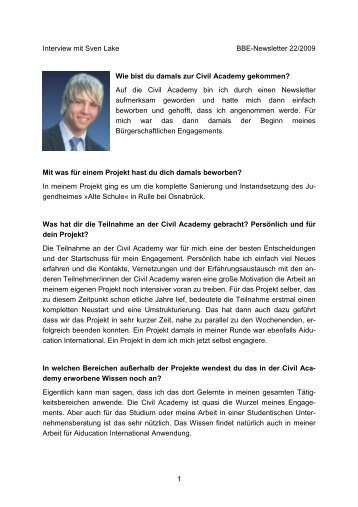 1 Interview mit Sven Lake BBE-Newsletter 22/2009 Wie bist du ...