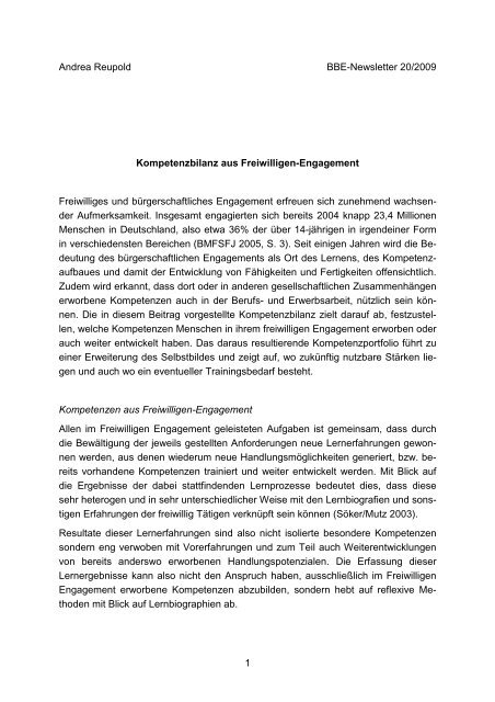 Kompetenzbilanz aus Freiwilligen-Engagement - BBE