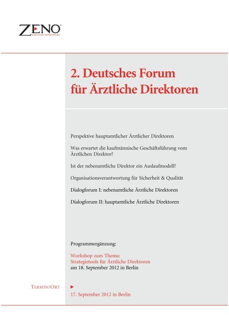 2. Deutsches Forum für Ärztliche Direktoren - ZENO ...